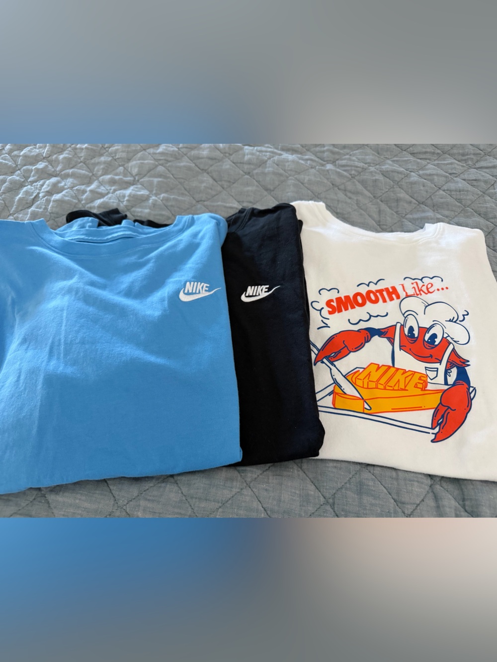 Lot of 3 Nike Men's Large T-shirts Blue, Black & White Soul Food Smooth Like